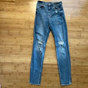 Zara basic denim straight leg distressed jeans